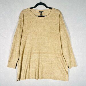 Eileen Fisher Organic Linen Top Womens XL Beige Ribbed Tunic Blouse